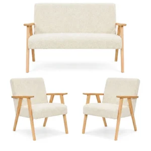 Zestaw wypoczynkowy sofa 2-os 2 fotele retro vintage szenil welur beż Soler - beżowy