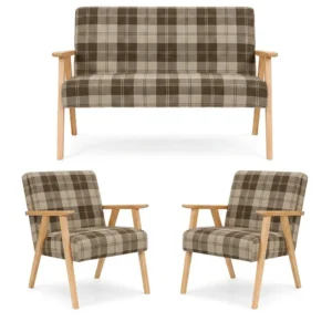 Zestaw wypoczynkowy sofa 2-os 2 fotele pleciona brąz Soler Family Meble - brąz