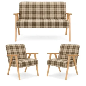 Zestaw wypoczynkowy sofa 2-os 2 fotele pleciona brąz Soler Family Meble - beżowy