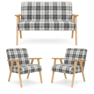 Zestaw wypoczynkowy sofa 2-os 2 fotele pleciona brąz Soler Family Meble - szary