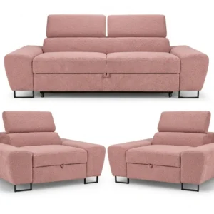 Zestaw wypoczynkowy sofa 2 fotele różowy welur salonu Savio Family Meble - 46
