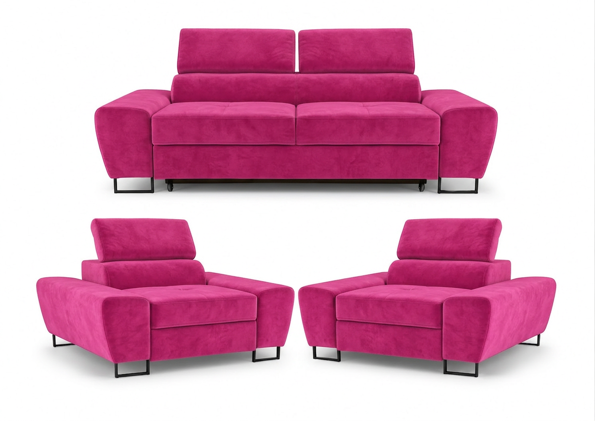 Zestaw wypoczynkowy sofa kanapa 2 fotele różowy welur Savio Family Meble - Trinity 10