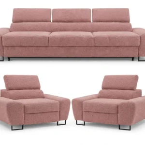Zestaw wypoczynkowy sofa kanapa 3 fotele różowy welur wygodny Savio Family - 46