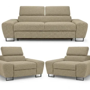 Zestaw wypoczynkowy sofa kanapa 2 fotele czarny szary Savio Family Meble - beżowy