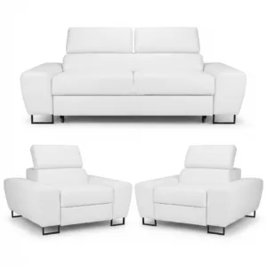 Zestaw wypoczynkowy sofa kanapa 2 fotele brąz ekoskóra Savio Family Meble - biały