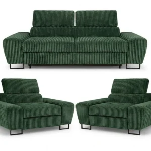 Zestaw wypoczynkowy sofa kanapa fotele czarny sztruks wygodny Savio Family - zielony
