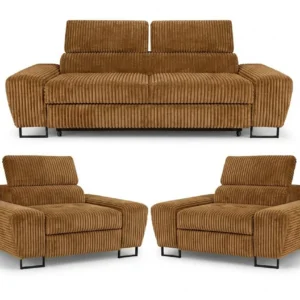 Zestaw wypoczynkowy sofa kanapa fotele czarny sztruks wygodny Savio Family - pomarańczowy