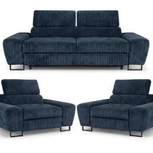 Zestaw wypoczynkowy sofa kanapa fotele czarny sztruks wygodny Savio Family - granatowy