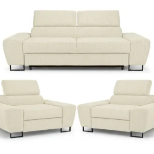 Zestaw wypoczynkowy sofa kanapa 2 fotele szary szenil Savio Family Meble - beżowy