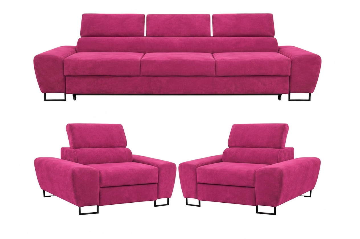 Zestaw wypoczynkowy sofa 3 kanapa fotele różowy welur Savio Family Meble - Trinity 10