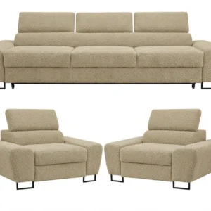 Zestaw wypoczynkowy sofa 3 kanapa fotele szaro cz boucla Savio Family Meble - beżowy