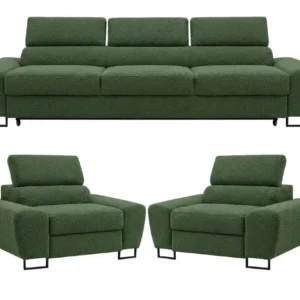 Zestaw wypoczynkowy sofa 3 kanapa fotele szaro cz boucla Savio Family Meble - zielony