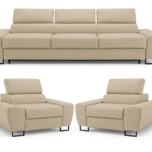 Zestaw wypoczynkowy sofa 3 kanapa fotele brąz ekoskóra Savio Family Meble - beżowy