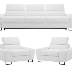 Zestaw wypoczynkowy sofa 3 kanapa fotele brąz ekoskóra Savio Family Meble - biały