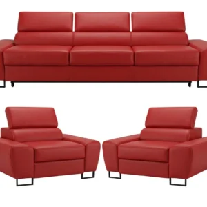 Zestaw wypoczynkowy sofa 3 kanapa fotele brąz ekoskóra Savio Family Meble - czerwony