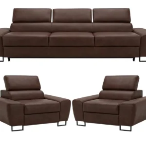 Zestaw wypoczynkowy sofa 3 kanapa fotele brąz ekoskóra Savio Family Meble - brąz