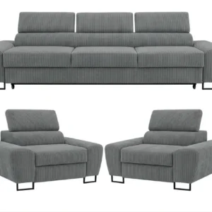 Zestaw wypoczynkowy sofa 3 kanapa fotele zielony khaki sztruks Savio Family - szary – Apollo 90