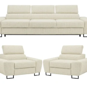 Zestaw wypoczynkowy sofa 3 kanapa fotele szary szenil Savio Family Meble - beżowy