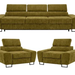 Zestaw wypoczynkowy sofa 3 kanapa fotele szary szenil Savio Family Meble - zielony