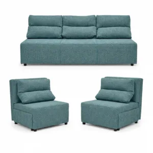 Zestaw wypoczynkowy sofa 3 kanapa fotele czarny szary KIMO Family Meble - niebieski
