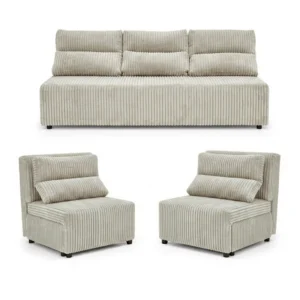 Zestaw wypoczynkowy sofa 3 kanapa fotele czarny sztruks Kimo Family Meble - beżowy