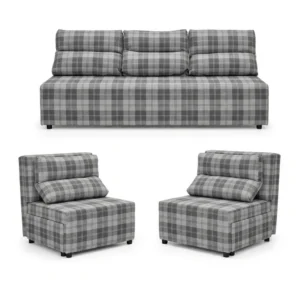 Zestaw wypoczynkowy sofa 3 kanapa fotele szary kratka Kimo Family Meble - szary – Brawo 6a