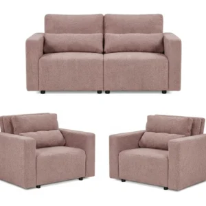 Zestaw wypoczynkowy kanapa sofa rozkładana 2 fotele czarny szary Komo Famil - różowy