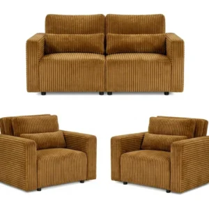 Zestaw wypoczynkowy kanapa sofa rozkładana 2 fotele czarny sztruks Komo - pomarańczowy