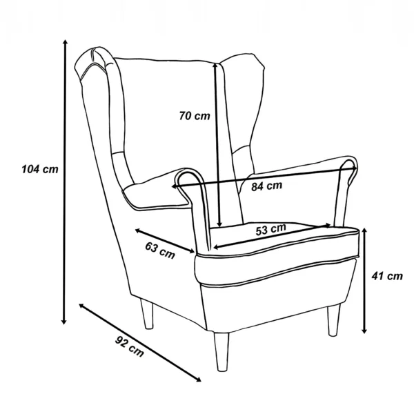 Fotele uszaki skandynawskie musztardowe welur sztruks Bonito Family Meble — wymiary