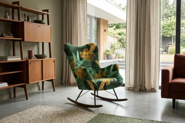 Fotel skandynawski uszak bujany płozy wygodny salon Luna Print Family Meble — komfort
