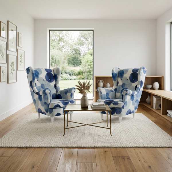 Fotele uszak skandynawskie niebieskie groszki Glamour Design Family Meble — komfort