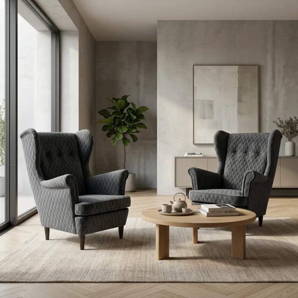 Fotele uszak skandynawskie szare antracyt przeszycia Design Family Meble — komfort