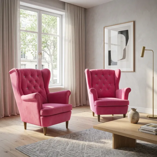 Fotele uszaki fuksja różowe design glamour kryształki Gaja Family Meble — komfort