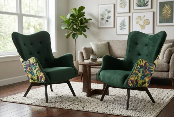 Fotele uszaki skandynawskie zielona mostera Luna Print Duo Family Meble — komfort