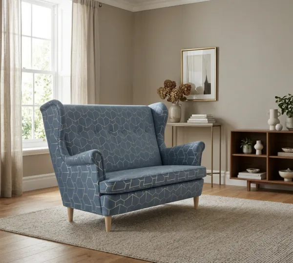 Sofa Kanapa Uszak Skandynawska Niebieski Welur Designerska Family Meble — komfort