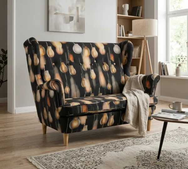 Sofa Kanapa Uszak Skandynawska Czarny Żółty Wzór Decor Design Family Meble — komfort