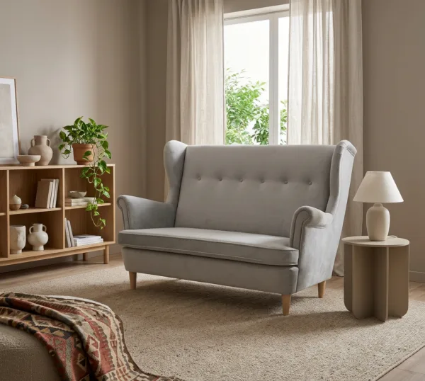 Sofa Kanapa Uszak Skandynawska Szary Popiel Jasny Welur Ari Family Meble — komfort