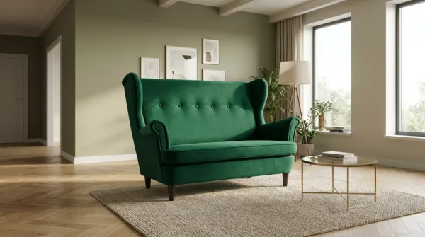 Sofa Kanapa Uszak Skandynawska Zielony Welur Welwet salon Ari Family Meble — komfort