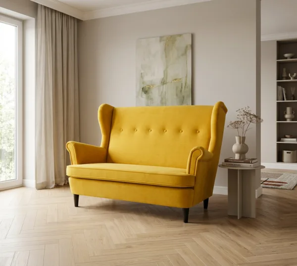 Sofa Kanapa Uszak Skandynawska Żółty Kanarek Słonecznik Ari Family Meble — komfort