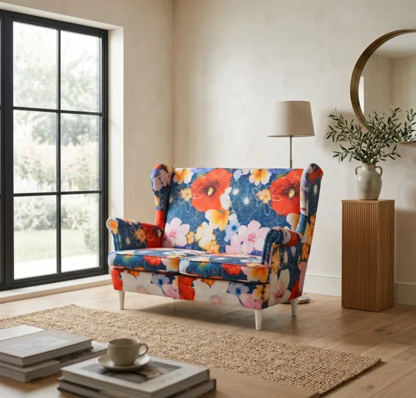 Sofa Kanapa Uszak Skandynawska Kwiaty Maki Designerska salonu Family Meble — komfort