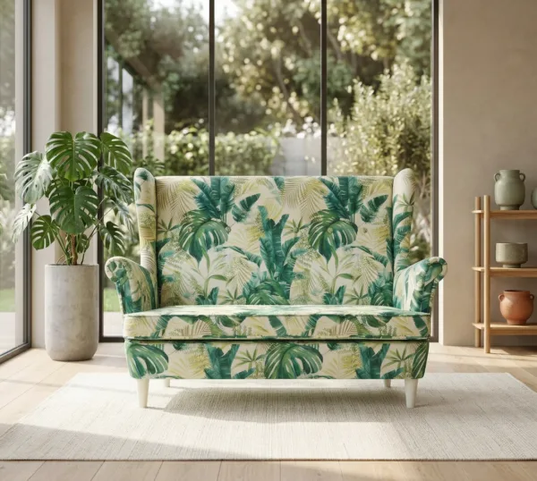 Sofa Kanapa Uszak Skandynawska Tropical Monstera Zielona Welur Family Meble — komfort