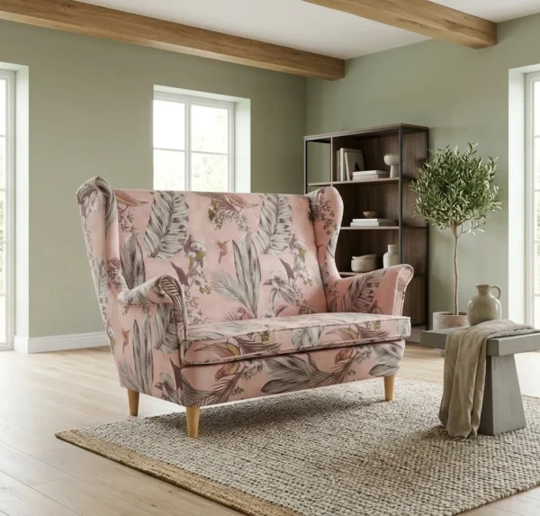 Sofa Kanapa Uszak Skandynawska Różowa Pudrowa Pastelowa Welur Family Meble — komfort