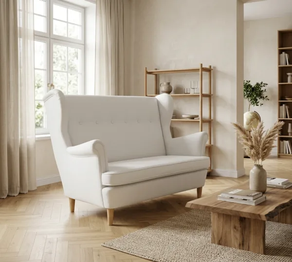 Sofa Kanapa Uszak Skandynawska Biała Skaj Ekoskóra nowa Salon Family Meble — komfort