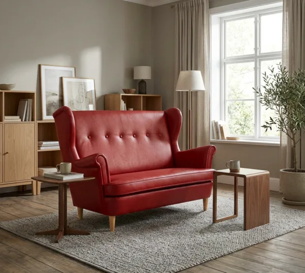 Sofa Kanapa Uszak Skandynawska Czerwona hotel Skaj Ekoskóra Family Meble — komfort