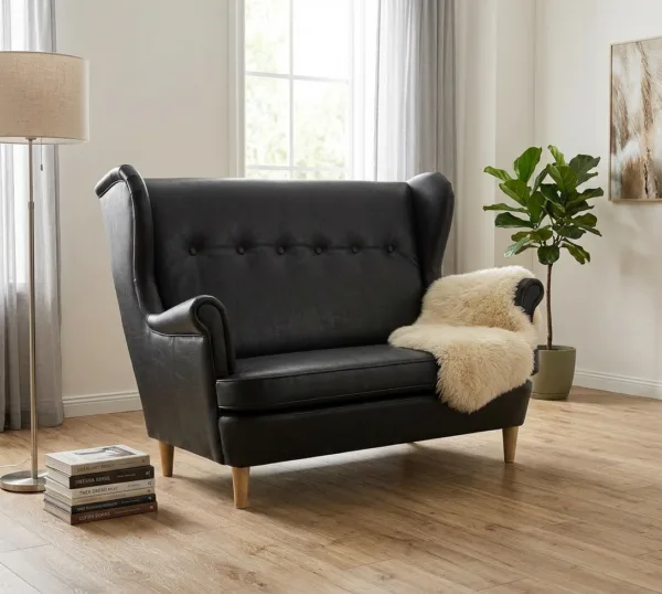 Sofa Kanapa Uszak Skandynawska Czarna Skaj Ekoskóra Biuro Family Meble — komfort