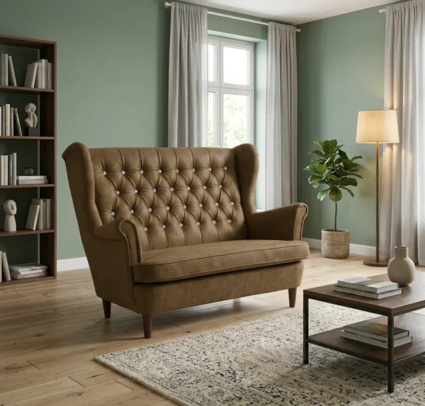 Sofa Kanapa Uszak Skandynawska brązowa welur wygodna Gaja Family Meble — komfort