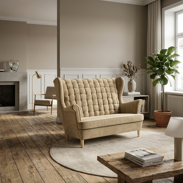 Sofa Kanapa Uszak Skandynawska welurowa sprężynach salon Carol Family Meble — komfort