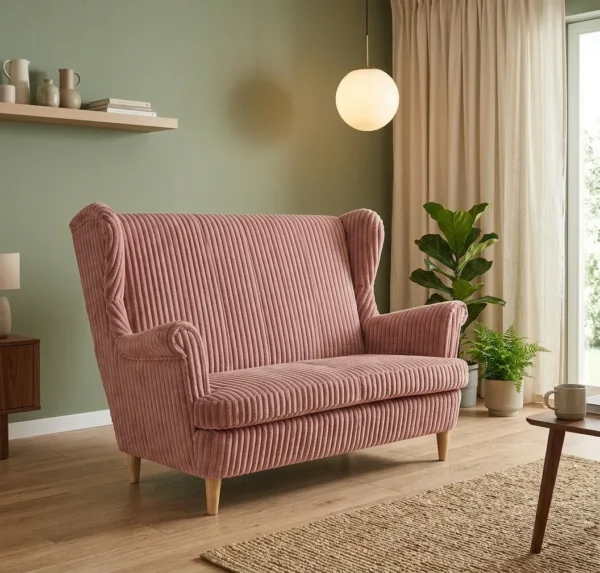 Sofa Kanapa Uszak Skandynawska sztruks róż Idylla dla dwojga Family Meble — komfort