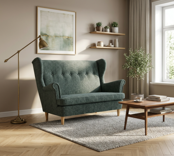 Sofa Kanapa Uszak Skandynawska szary siwy szenil welur Ramona Family Meble — komfort