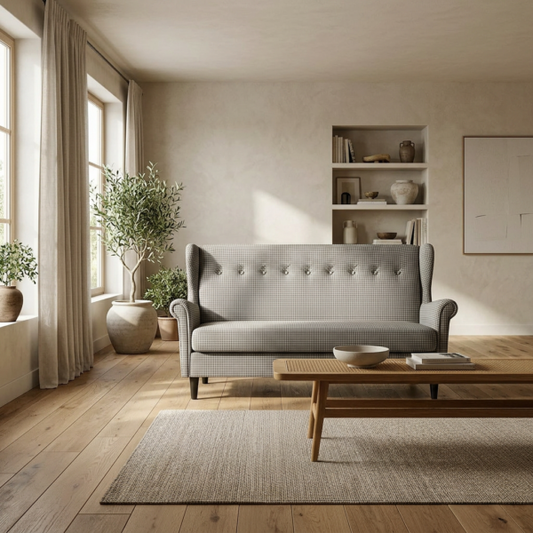 Wersalka Uszak pepita czarno biały pepitka elegancka Design Family Meble — komfort